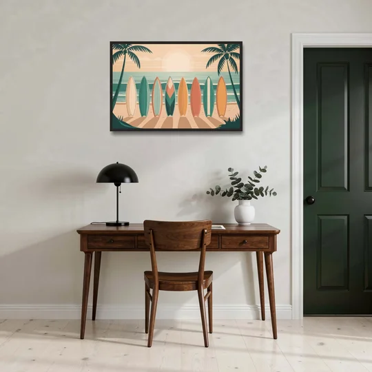 Sayulita Surfboards - Black Framed Canvas Wall Art - Office - 36x24