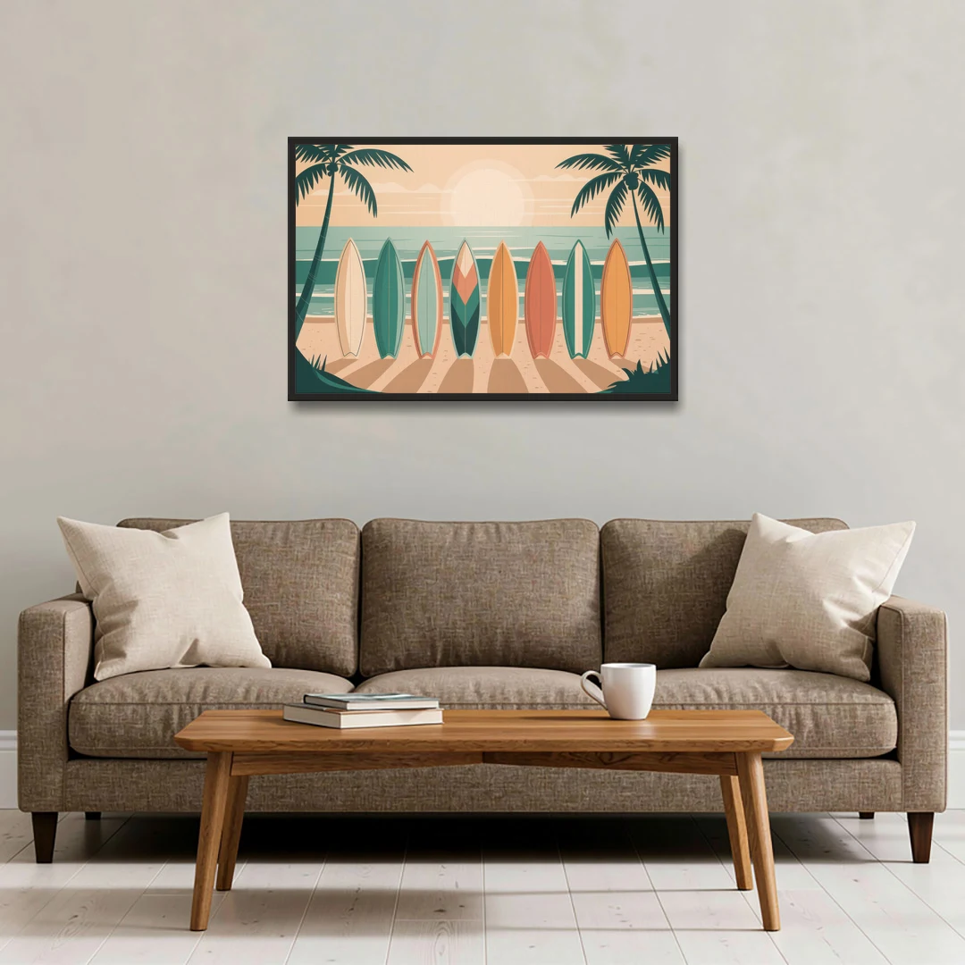 Sayulita Surfboards - Black Framed Canvas Wall Art - Sofa - 36x24