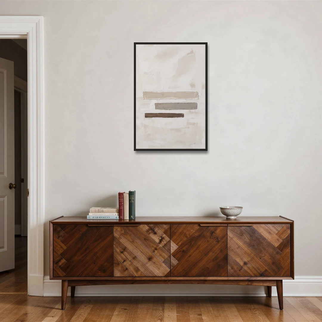 Scandinavian Abstract Art of Birch, Ash and Walnut Bars - Black Framed Canvas Wall Art - Coffee Table - 24x36
