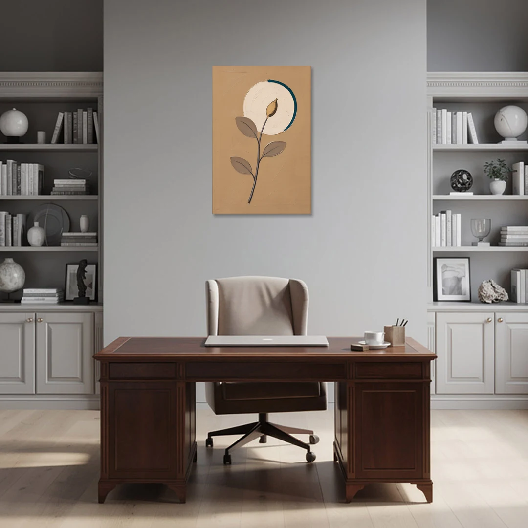 Scandinavian Abstract Wall Art Seed Pod and Cream Moon - Canvas Wall Art - Office - 24x36