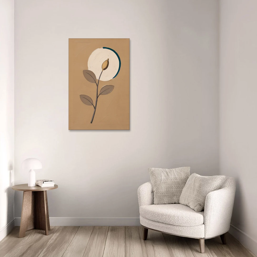 Scandinavian Abstract Wall Art Seed Pod and Cream Moon - Canvas Wall Art - Sofa - 24x36