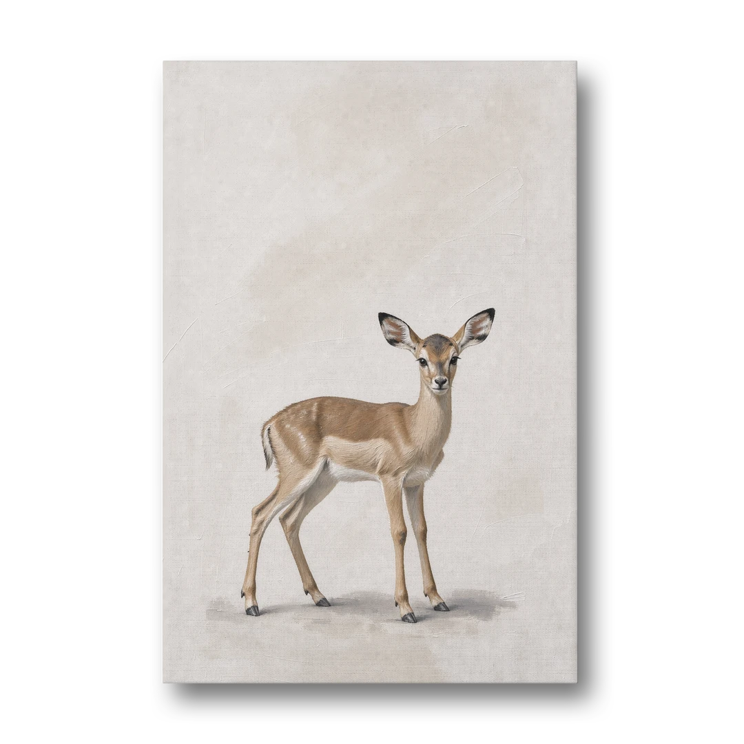 Scandinavian Nursery Wall Art of an Alert Impala Fawn - Canvas Wall Art - Front