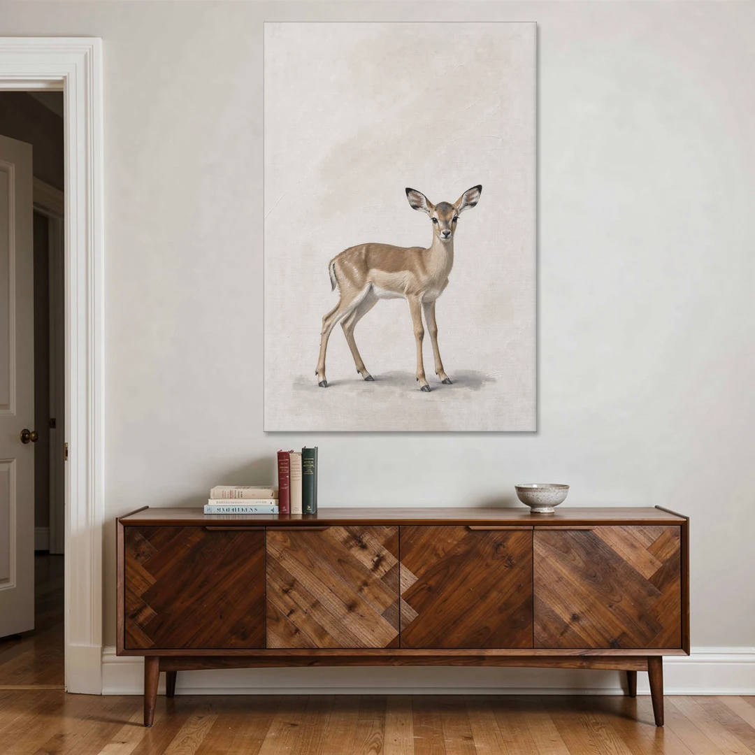 Scandinavian Nursery Wall Art of an Alert Impala Fawn - Canvas Wall Art - Coffee Table - 40x60