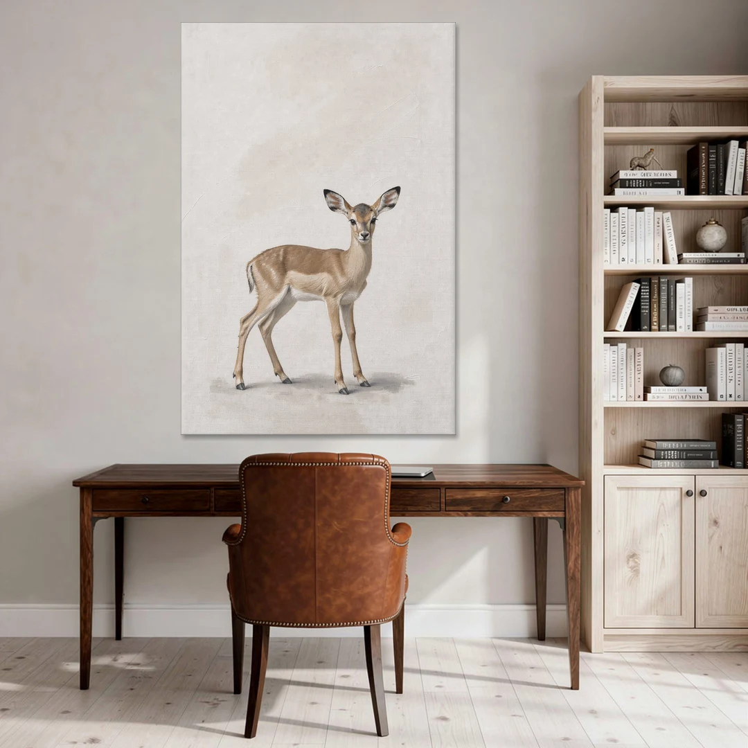 Scandinavian Nursery Wall Art of an Alert Impala Fawn - Canvas Wall Art - Office - 40x60