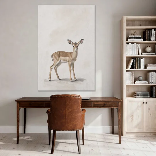 Scandinavian Nursery Wall Art of an Alert Impala Fawn - Canvas Wall Art - Office - 40x60