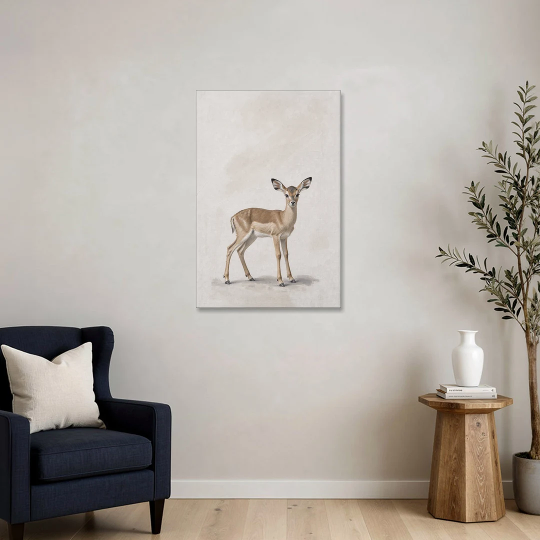 Scandinavian Nursery Wall Art of an Alert Impala Fawn - Canvas Wall Art - Sofa - 24x36