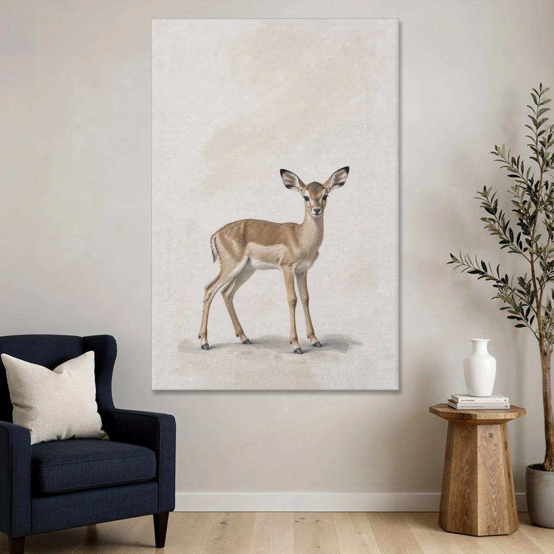 Scandinavian Nursery Wall Art of an Alert Impala Fawn - Canvas Wall Art - Sofa - 40x60