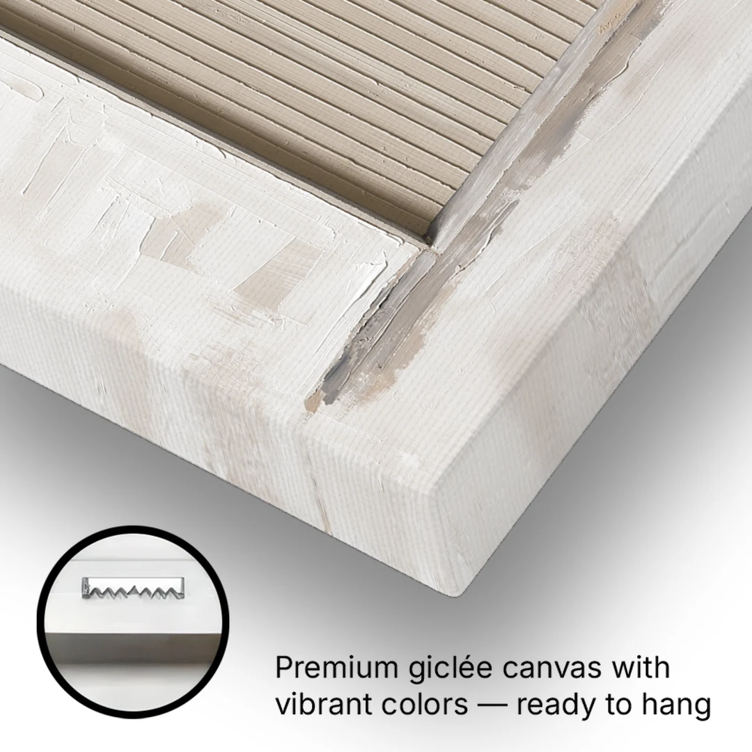 Scandinavian Wall Art Ribbed Beige Arch on Plinth - Canvas Wall Art - Gallery Wrap Corner