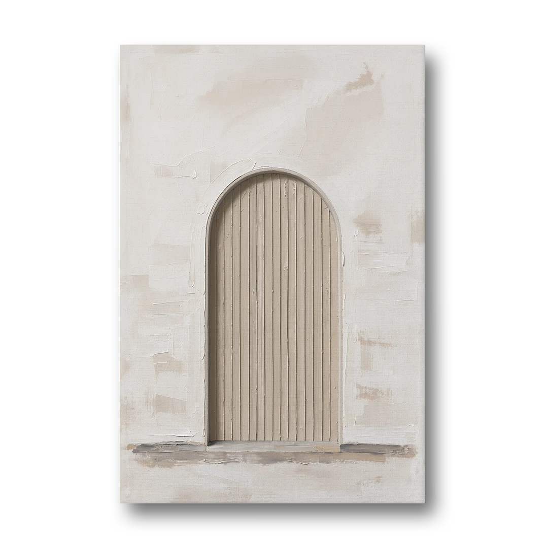 Scandinavian Wall Art Ribbed Beige Arch on Plinth - Canvas Wall Art - Front
