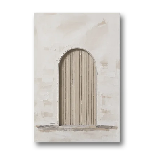 Scandinavian Wall Art Ribbed Beige Arch on Plinth - Canvas Wall Art - Front