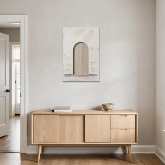 Scandinavian Wall Art Ribbed Beige Arch on Plinth - Canvas Wall Art - Coffee Table - 24x36