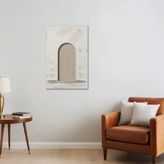 Scandinavian Wall Art Ribbed Beige Arch on Plinth - Canvas Wall Art - Sofa - 24x36