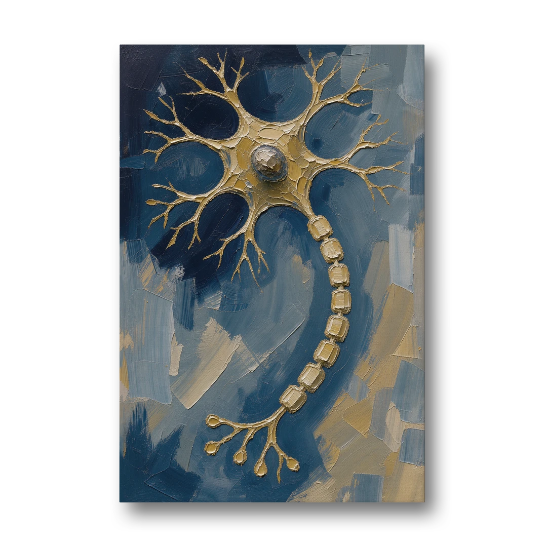Science Wall Art of a Golden Nerve Cell - Canvas Wall Art - Front