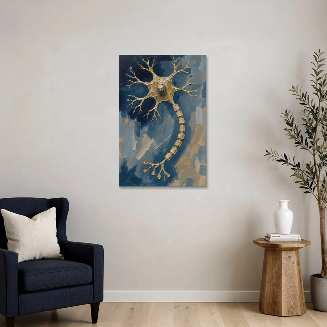 Science Wall Art of a Golden Nerve Cell - Canvas Wall Art - Sofa - 24x36