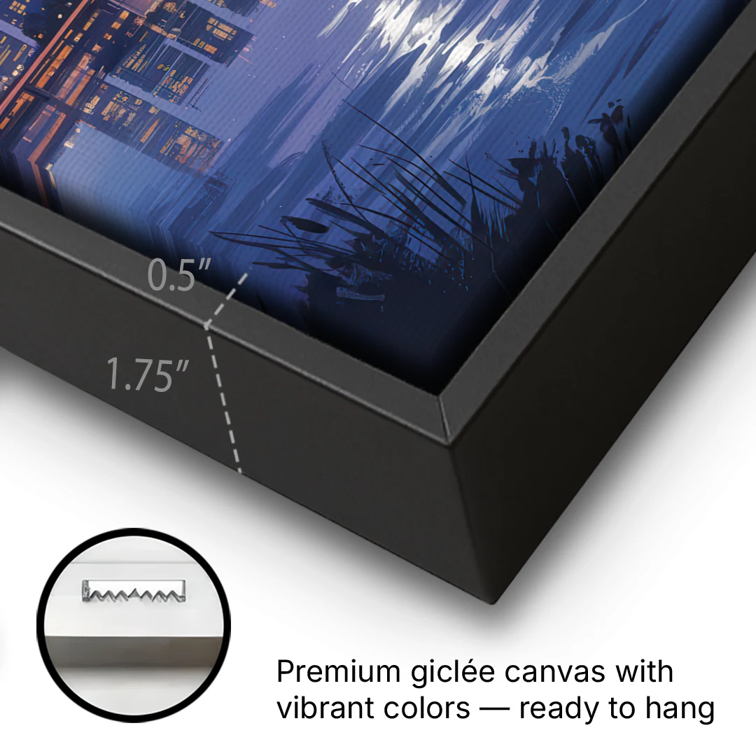 Science World at Night - Black Framed Canvas Wall Art - Gallery Wrap Corner