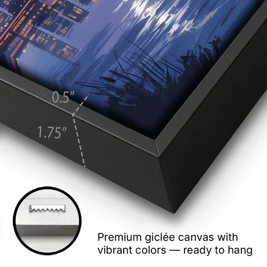 Science World at Night - Black Framed Canvas Wall Art - Gallery Wrap Corner
