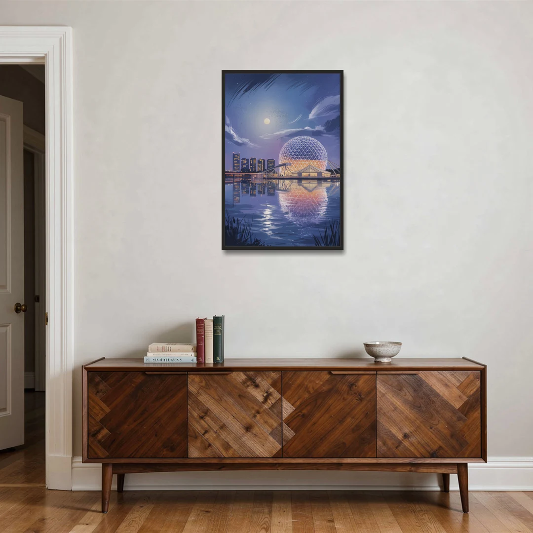 Science World at Night - Black Framed Canvas Wall Art - Coffee Table - 24x36