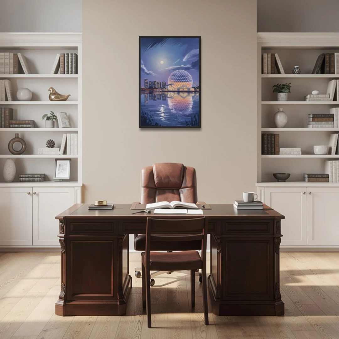 Science World at Night - Black Framed Canvas Wall Art - Office - 24x36