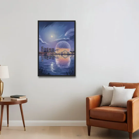 Science World at Night - Black Framed Canvas Wall Art - Sofa - 24x36