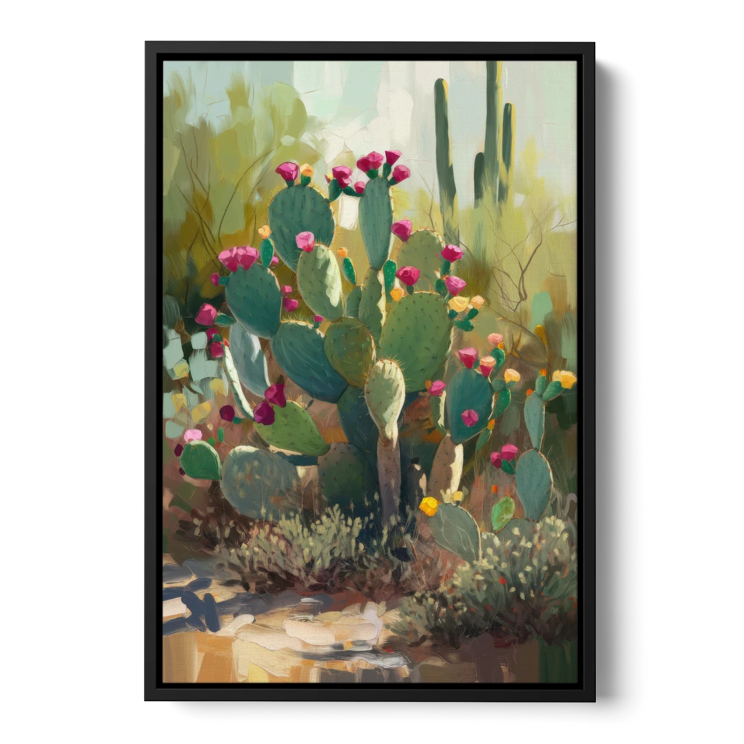 Scottsdale Cactus Bloom - Black Framed Canvas Wall Art - Front