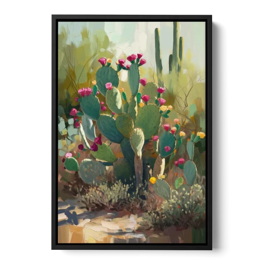 Scottsdale Cactus Bloom - Black Framed Canvas Wall Art - Front