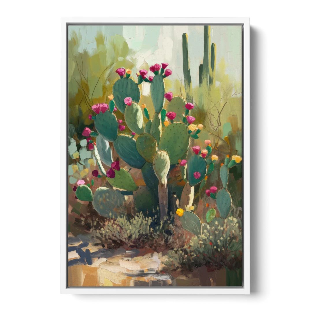 Scottsdale Cactus Bloom - White Framed Canvas Wall Art - Front