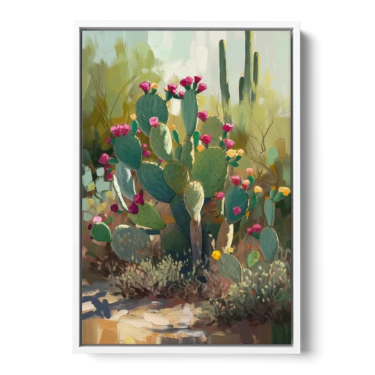 Scottsdale Cactus Bloom - White Framed Canvas Wall Art - Front