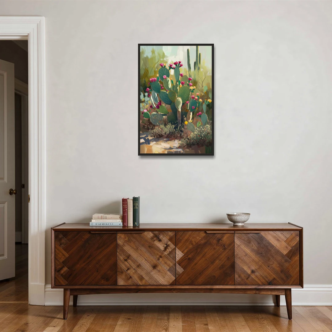 Scottsdale Cactus Bloom - Black Framed Canvas Wall Art - Coffee Table - 24x36