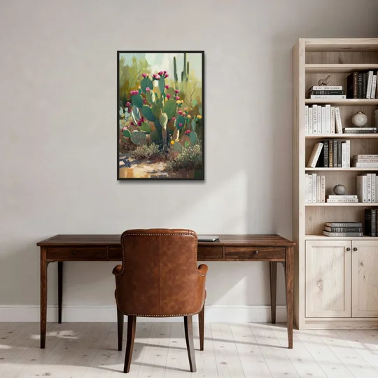 Scottsdale Cactus Bloom - Black Framed Canvas Wall Art - Office - 24x36
