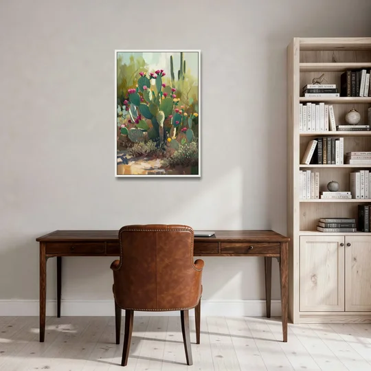 Scottsdale Cactus Bloom - White Framed Canvas Wall Art - Office - 24x36