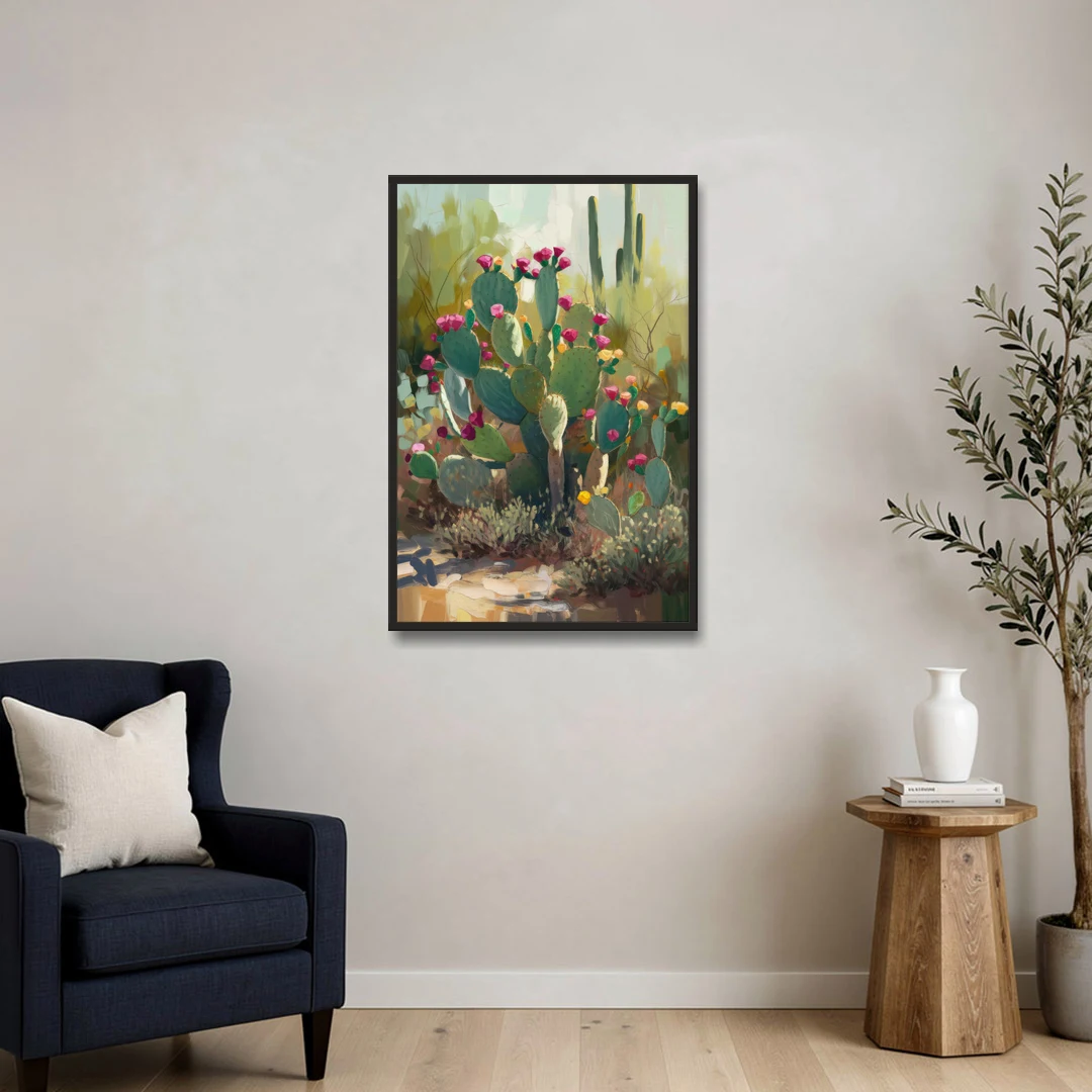 Scottsdale Cactus Bloom - Black Framed Canvas Wall Art - Sofa - 24x36