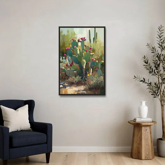 Scottsdale Cactus Bloom - Black Framed Canvas Wall Art - Sofa - 24x36