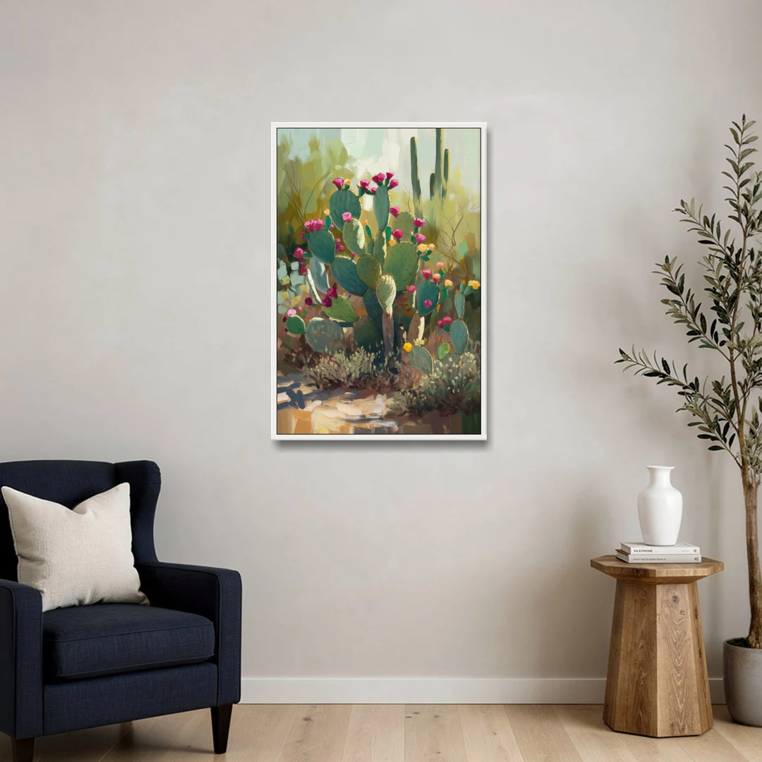 Scottsdale Cactus Bloom - White Framed Canvas Wall Art - Sofa - 24x36