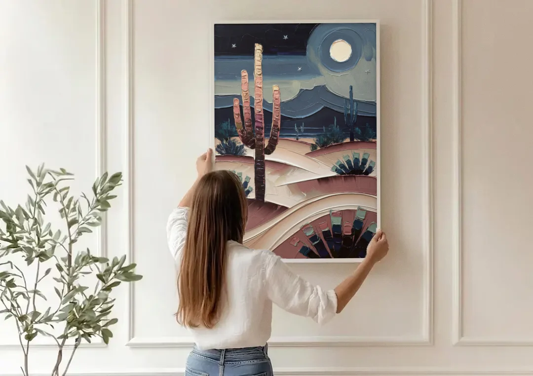 Scottsdale Desert Nights canvas wall art being hung on a paneled wall