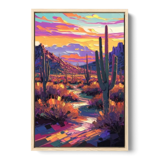 Scottsdale Desert Sunset - Oak Framed Canvas Wall Art - Front