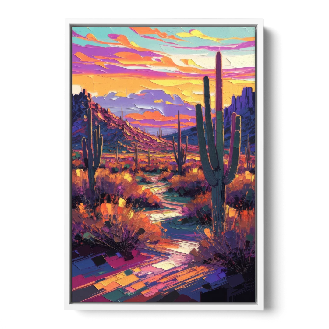 Scottsdale Desert Sunset - White Framed Canvas Wall Art - Front