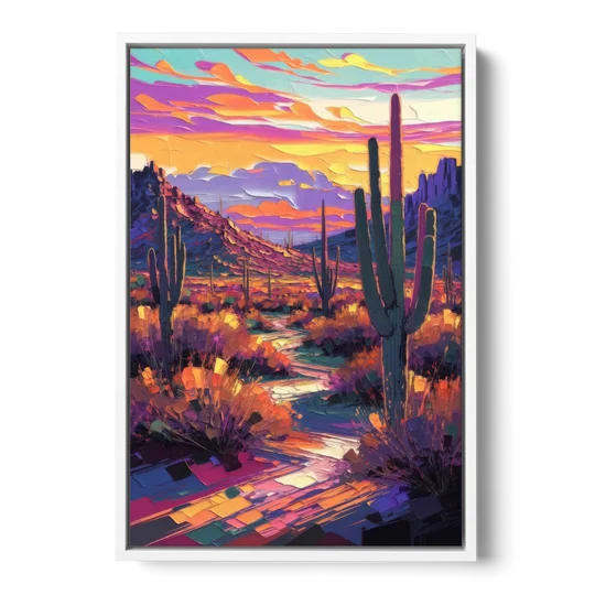 Scottsdale Desert Sunset - White Framed Canvas Wall Art - Front