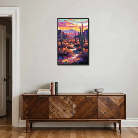 Scottsdale Desert Sunset - Black Framed Canvas Wall Art - Coffee Table - 24x36