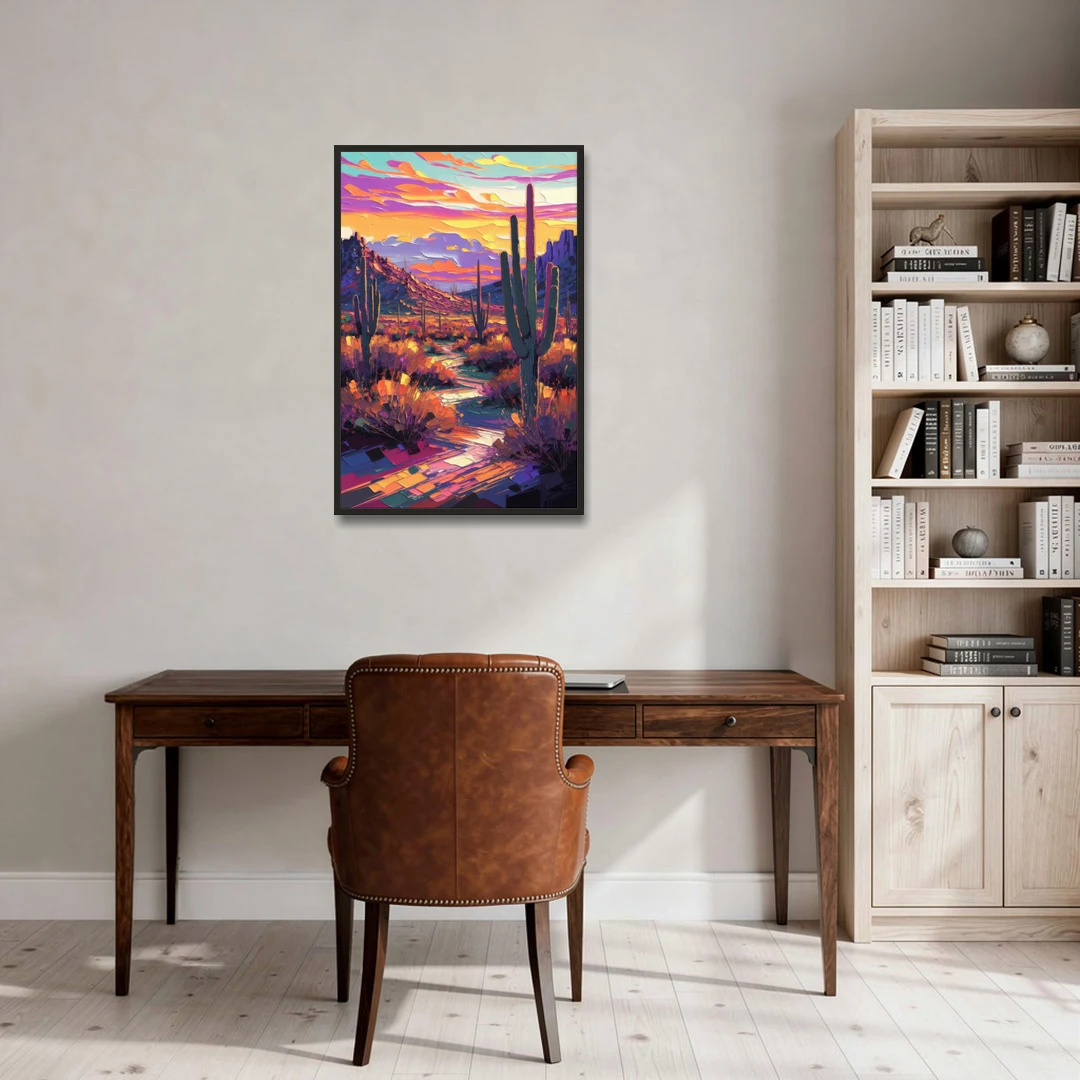 Scottsdale Desert Sunset - Black Framed Canvas Wall Art - Office - 24x36