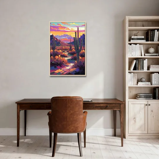 Scottsdale Desert Sunset - Oak Framed Canvas Wall Art - Office - 24x36