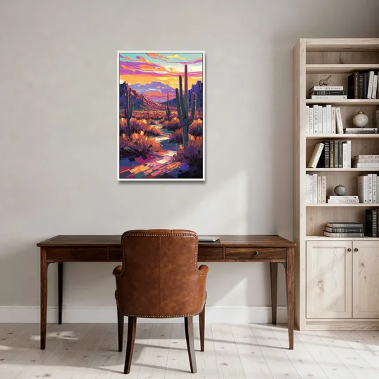 Scottsdale Desert Sunset - White Framed Canvas Wall Art - Office - 24x36