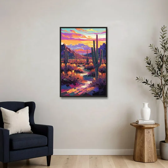 Scottsdale Desert Sunset - Black Framed Canvas Wall Art - Sofa - 24x36