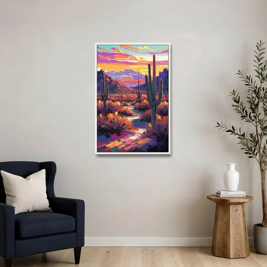 Scottsdale Desert Sunset - White Framed Canvas Wall Art - Sofa - 24x36
