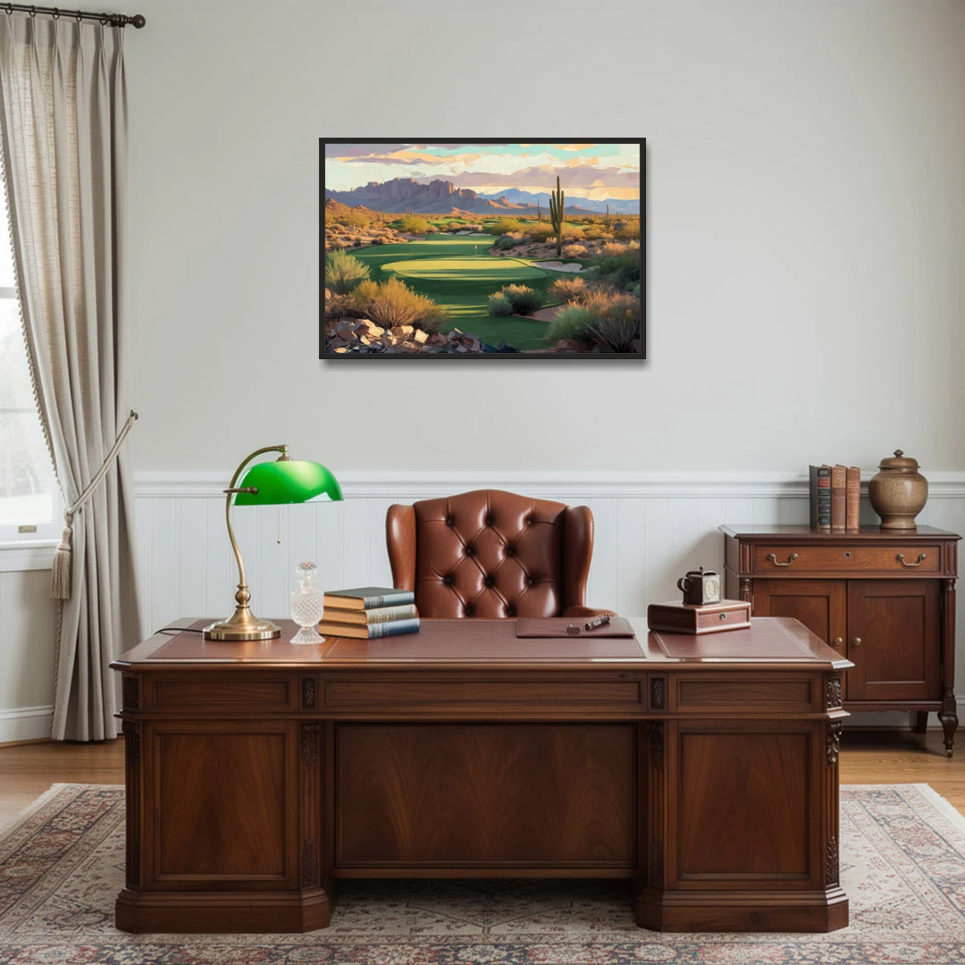 Scottsdale Golf Paradise - Black Framed Canvas Wall Art - Office - 36x24