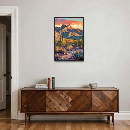 Scottsdale Mountain Views - Black Framed Canvas Wall Art - Coffee Table - 24x36