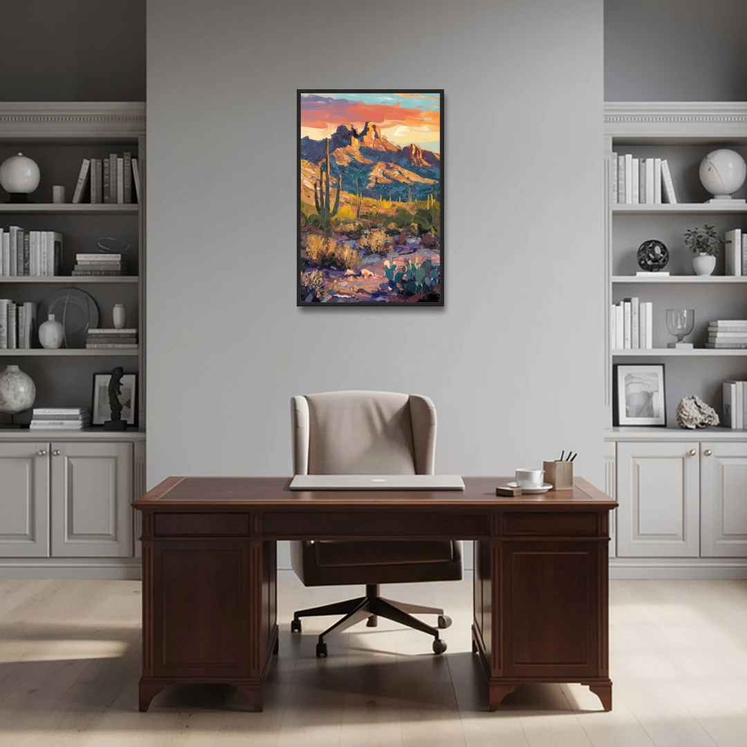 Scottsdale Mountain Views - Black Framed Canvas Wall Art - Office - 24x36