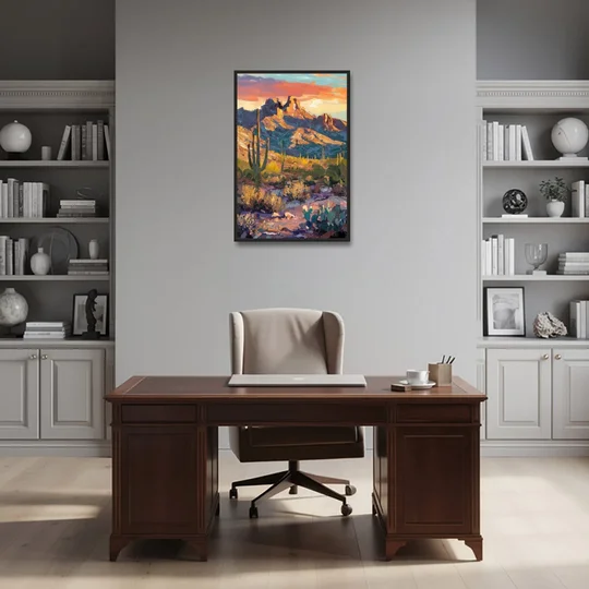 Scottsdale Mountain Views - Black Framed Canvas Wall Art - Office - 24x36