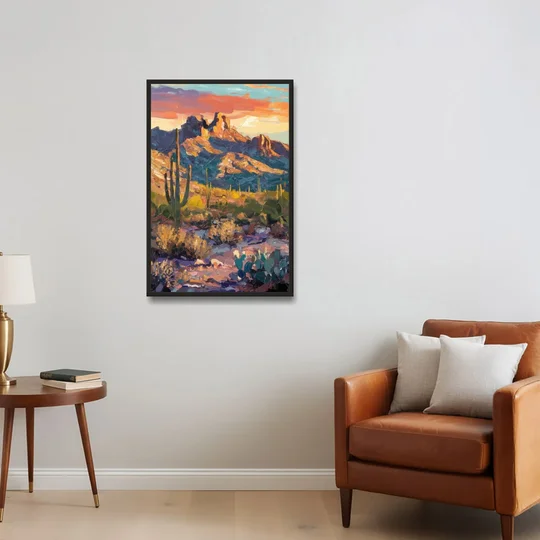 Scottsdale Mountain Views - Black Framed Canvas Wall Art - Sofa - 24x36