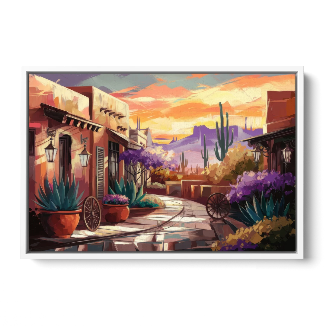 Scottsdale Old Town Charm - White Framed Canvas Wall Art - Front