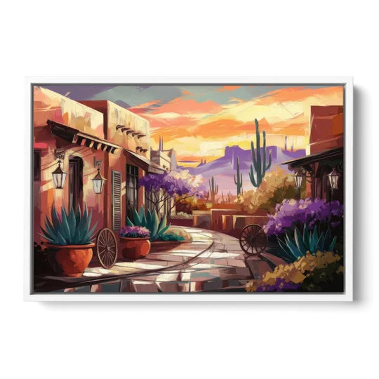 Scottsdale Old Town Charm - White Framed Canvas Wall Art - Front